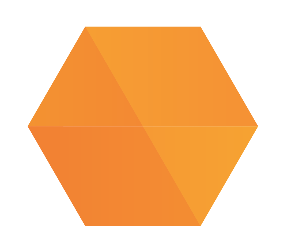 an orange pentagon with a white background