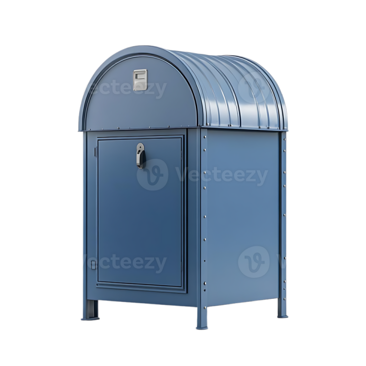a blue mailbox on a white background