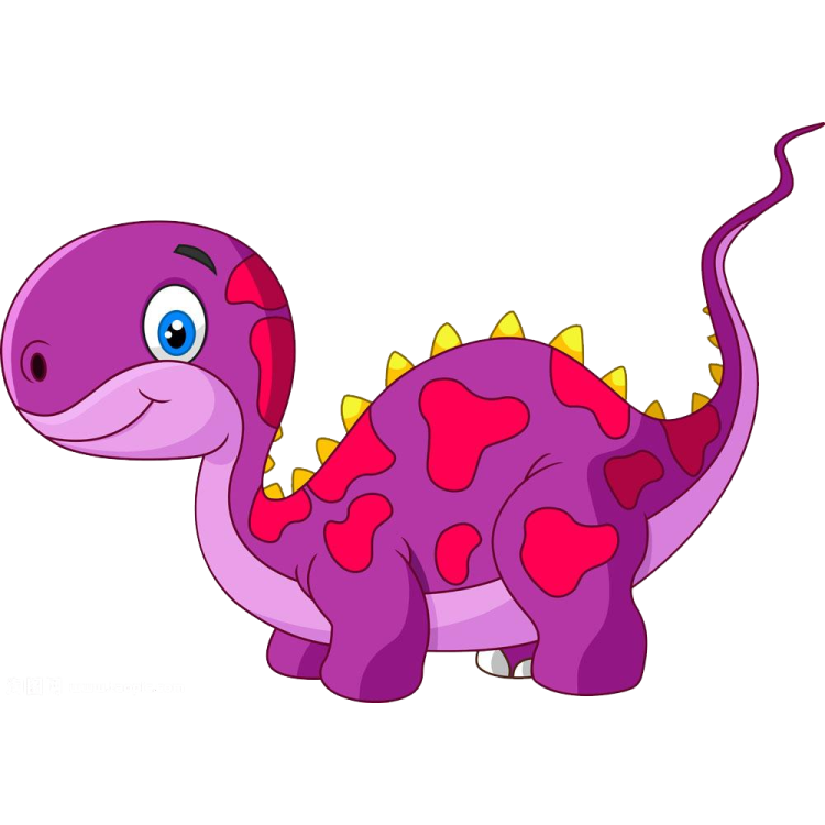 a purple dinosaur with red and yellow spots
