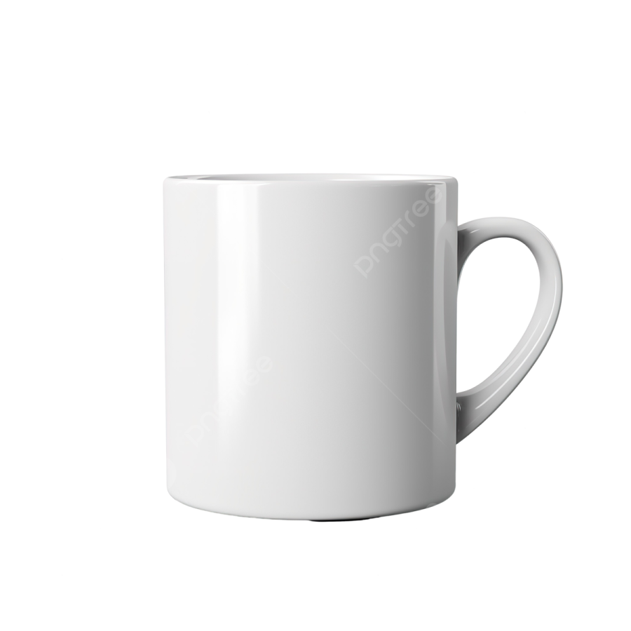 a white coffee mug with a black handle