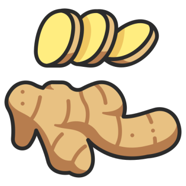 a piece of ginger and two slices