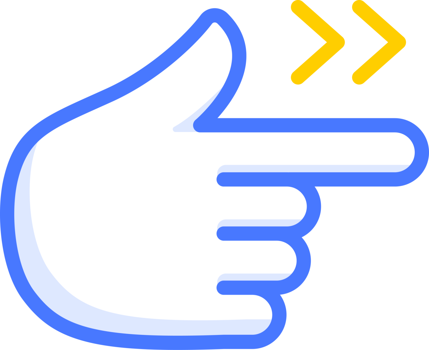 a hand pointing to the left with an arrow pointing up