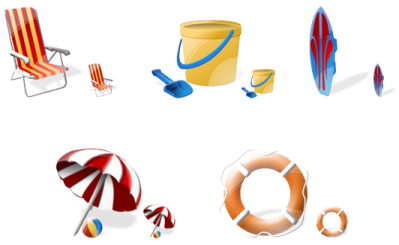 a bunch of different types of beach chairs