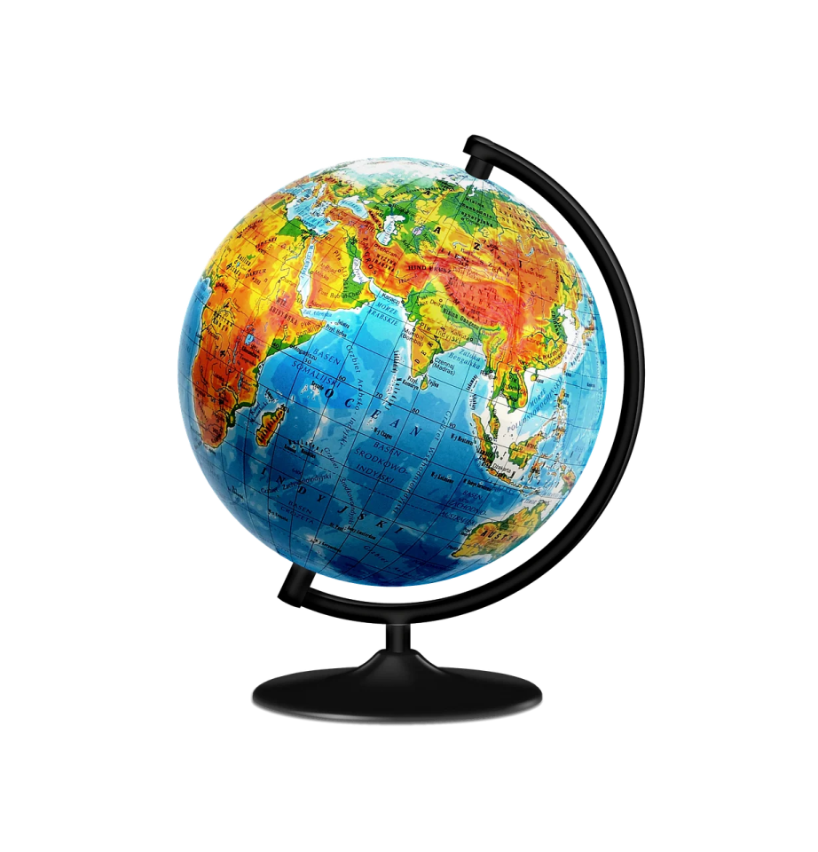 a globe on a stand with a white background