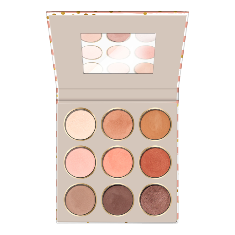 the makeup palette is a neutral palette with blush tones