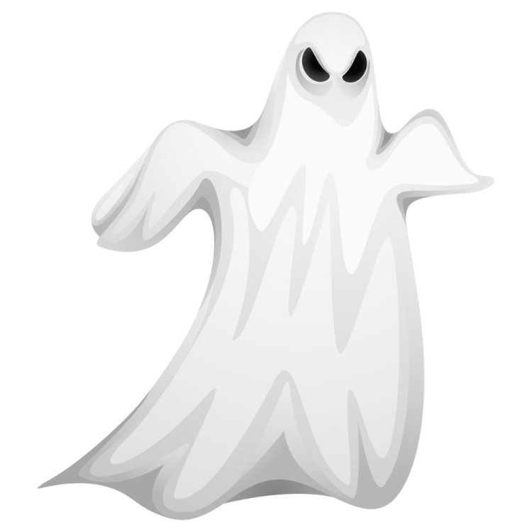 a white ghost with black eyes