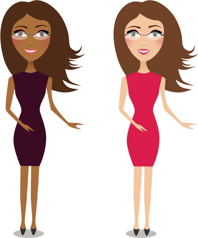 a woman in a red dress and a woman in a black dress