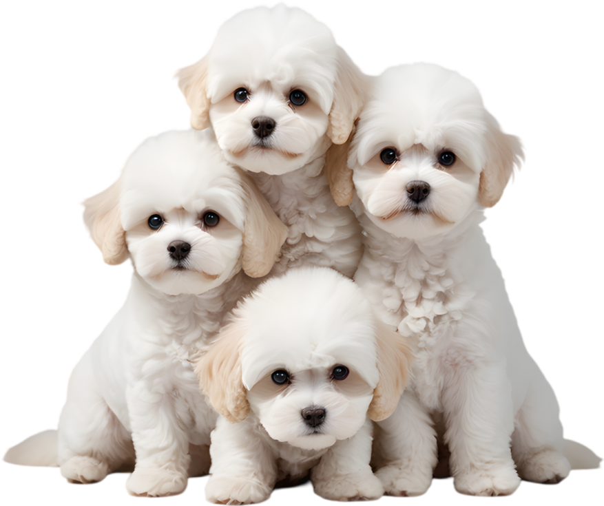a group of white pup sitting next to each other pup