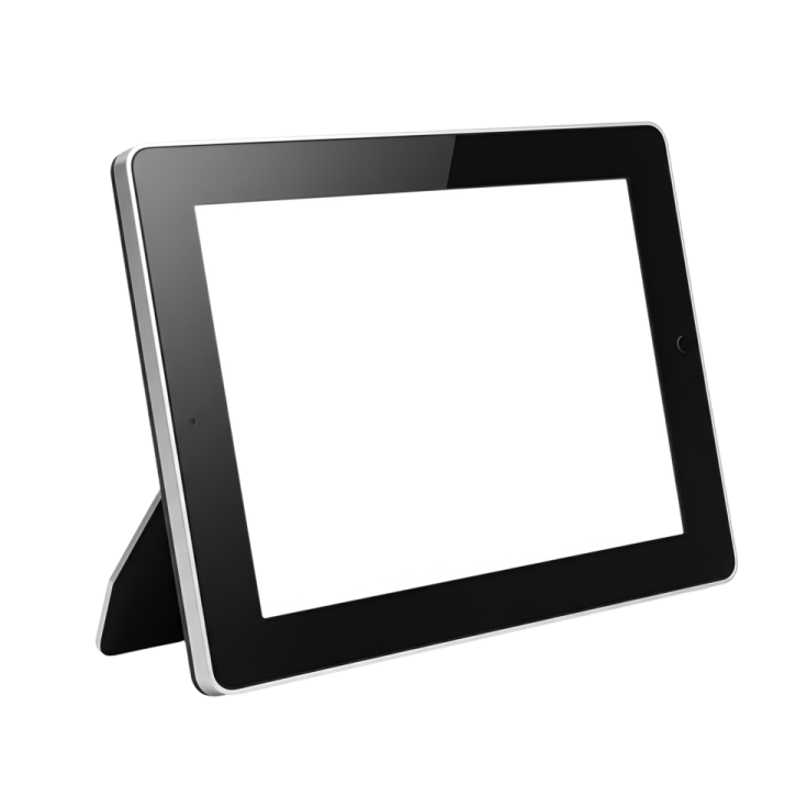 a tablet with a white screen on it