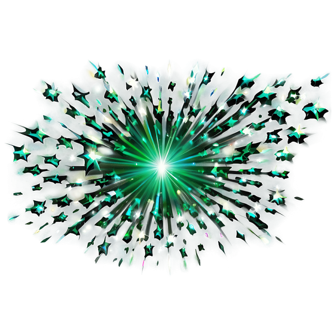 a burst of green and white stars on a white background