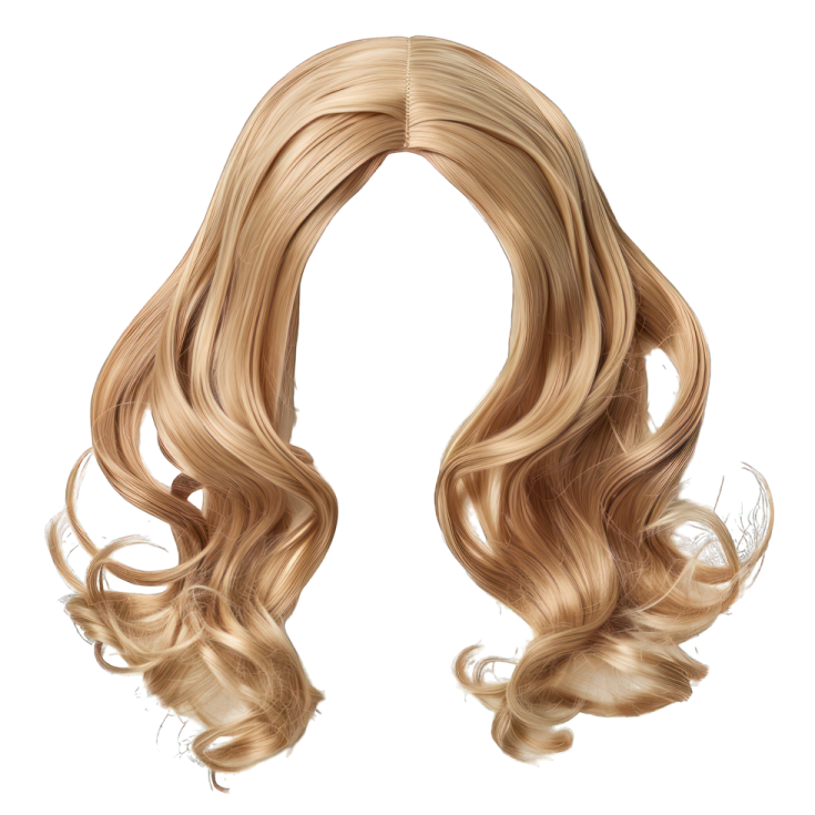 a pair of blonde hair on a white background