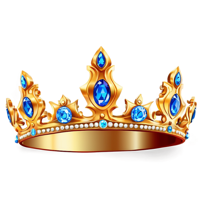 a golden crown with blue stones and pearls