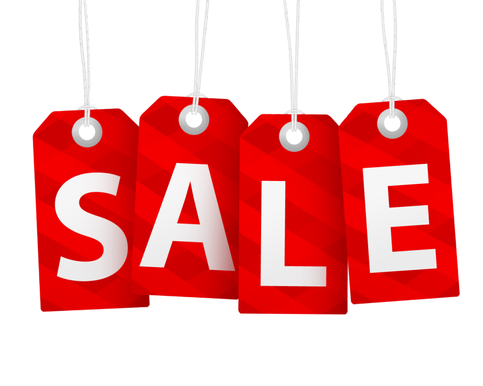 three red sale tags with the word sale on them