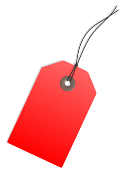 a red price tag on a white background