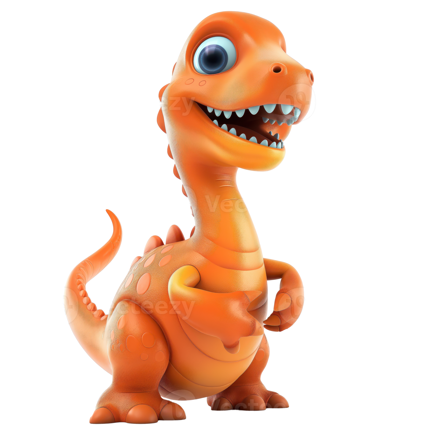 a cartoon dinosaur with big blue eyes
