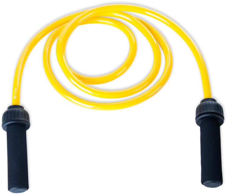 a yellow skipping rope on a white background