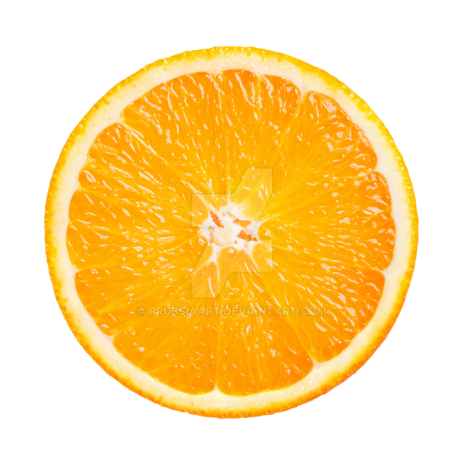 an orange cut in half on a white background
