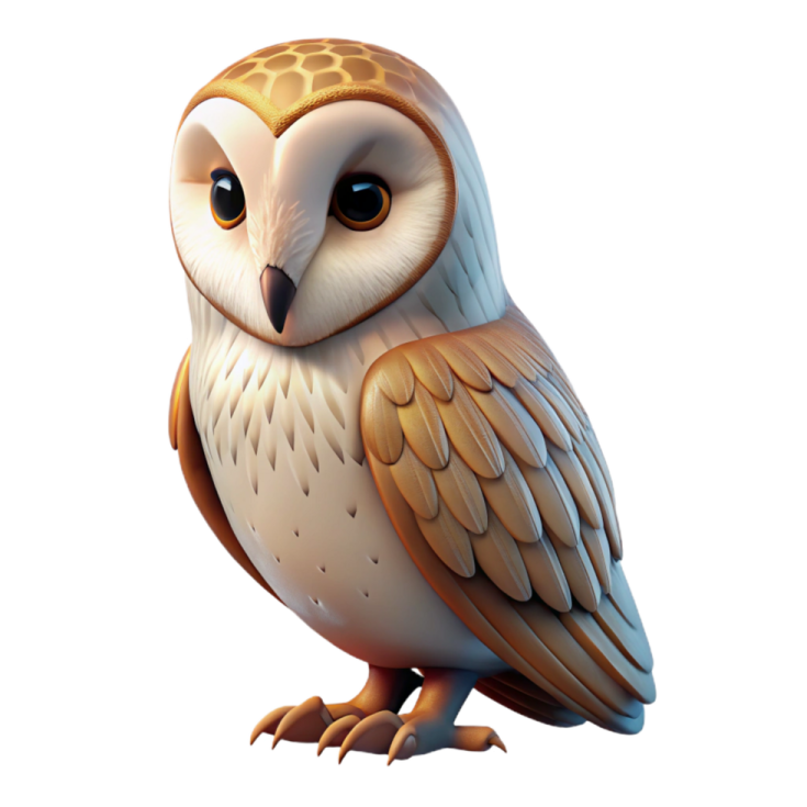an owl sitting on a white background