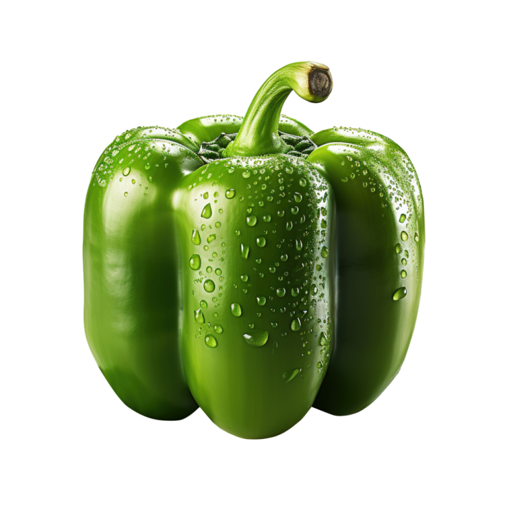 a green pepper with water droplets on it