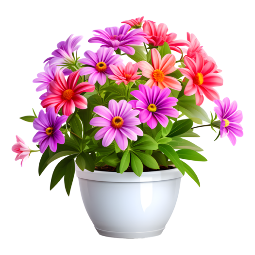 a pot filled with pink and purple flowers