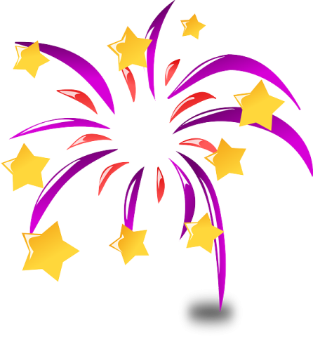 a purple and yellow fireworks with stars