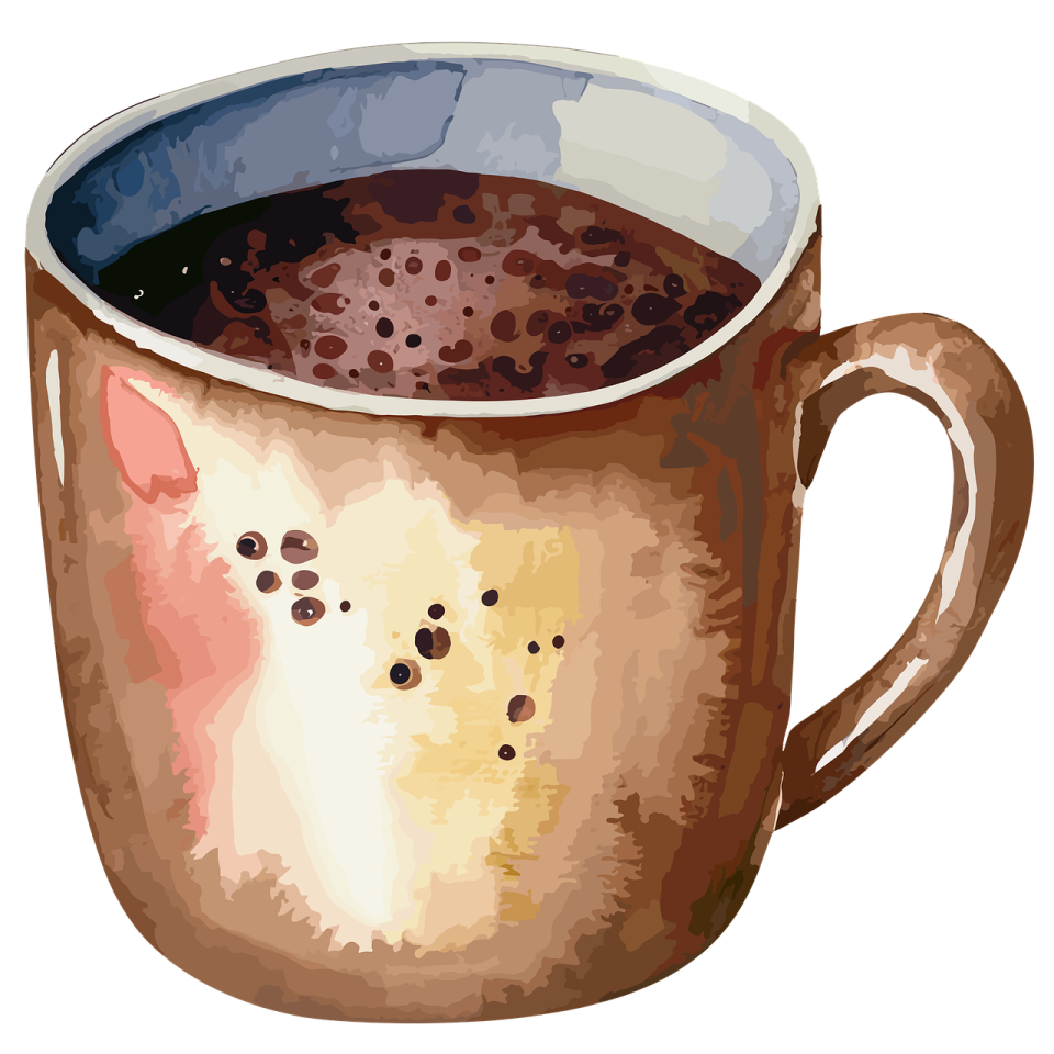 a cup of coffee with a face on it