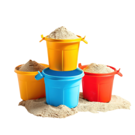three buckets with sand in them