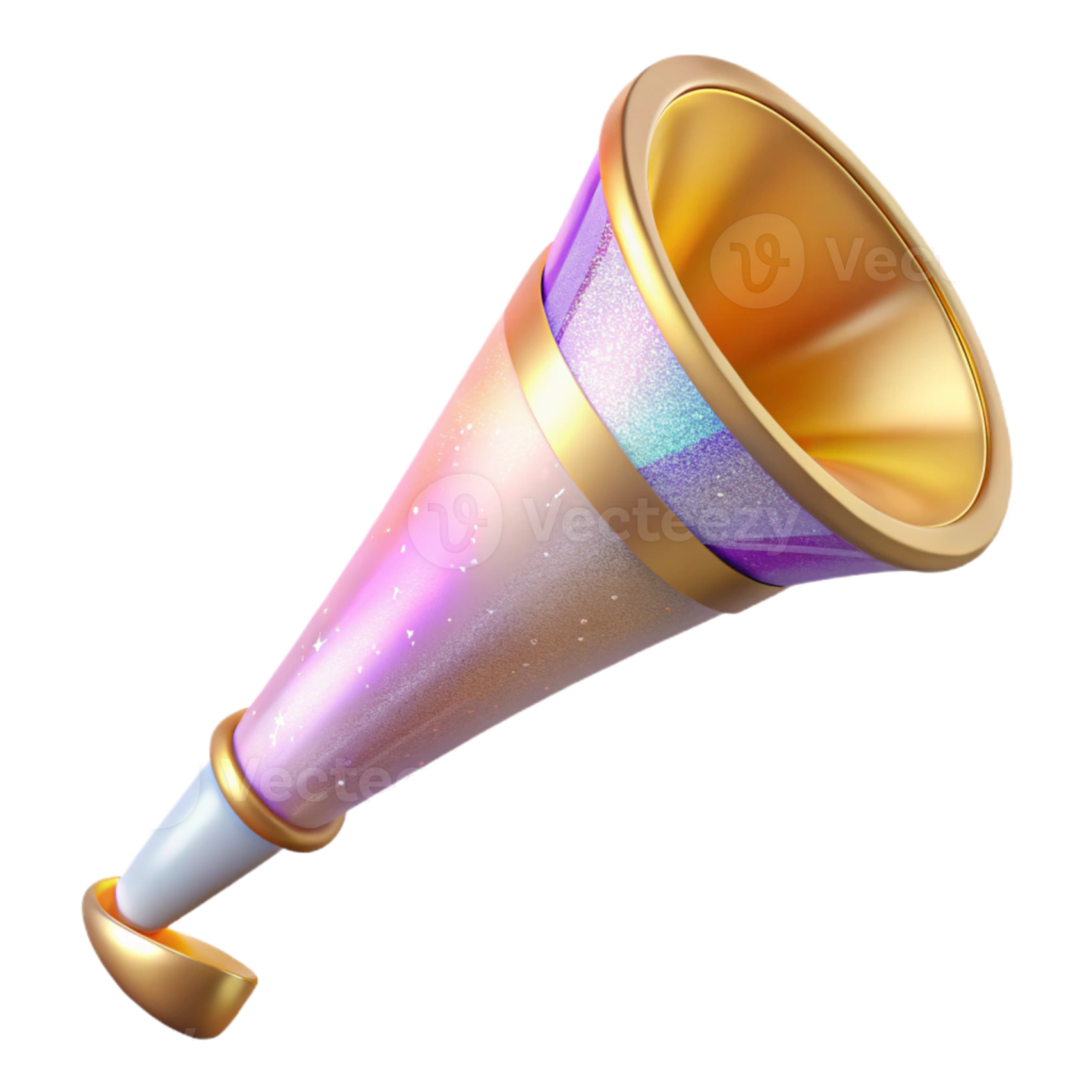 a purple and gold megaphone on a white background