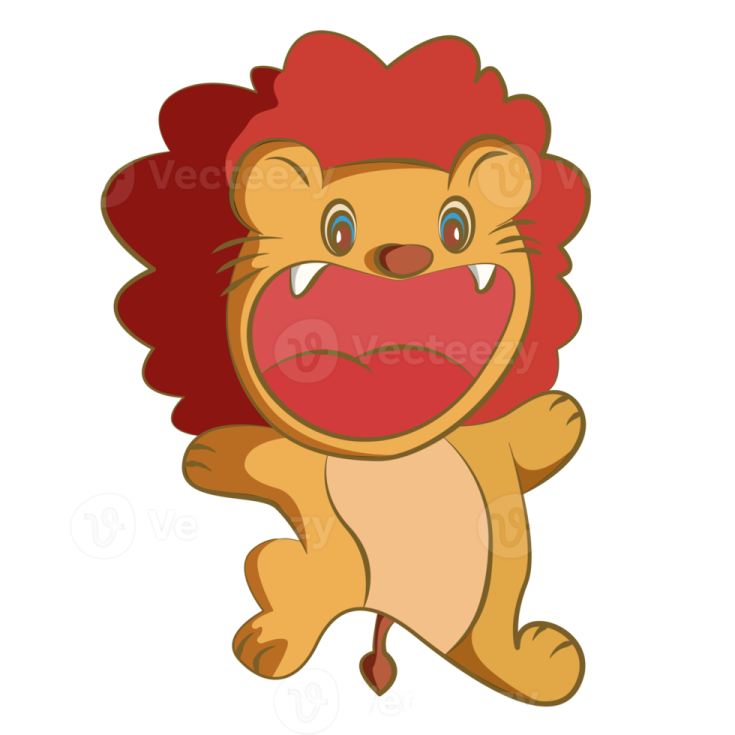 a cartoon lion with a heart in its mouth
