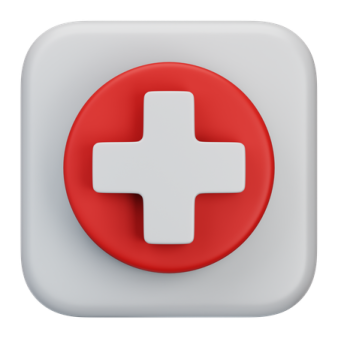 a red cross button on a white background