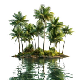 a small island with palm trees in the water