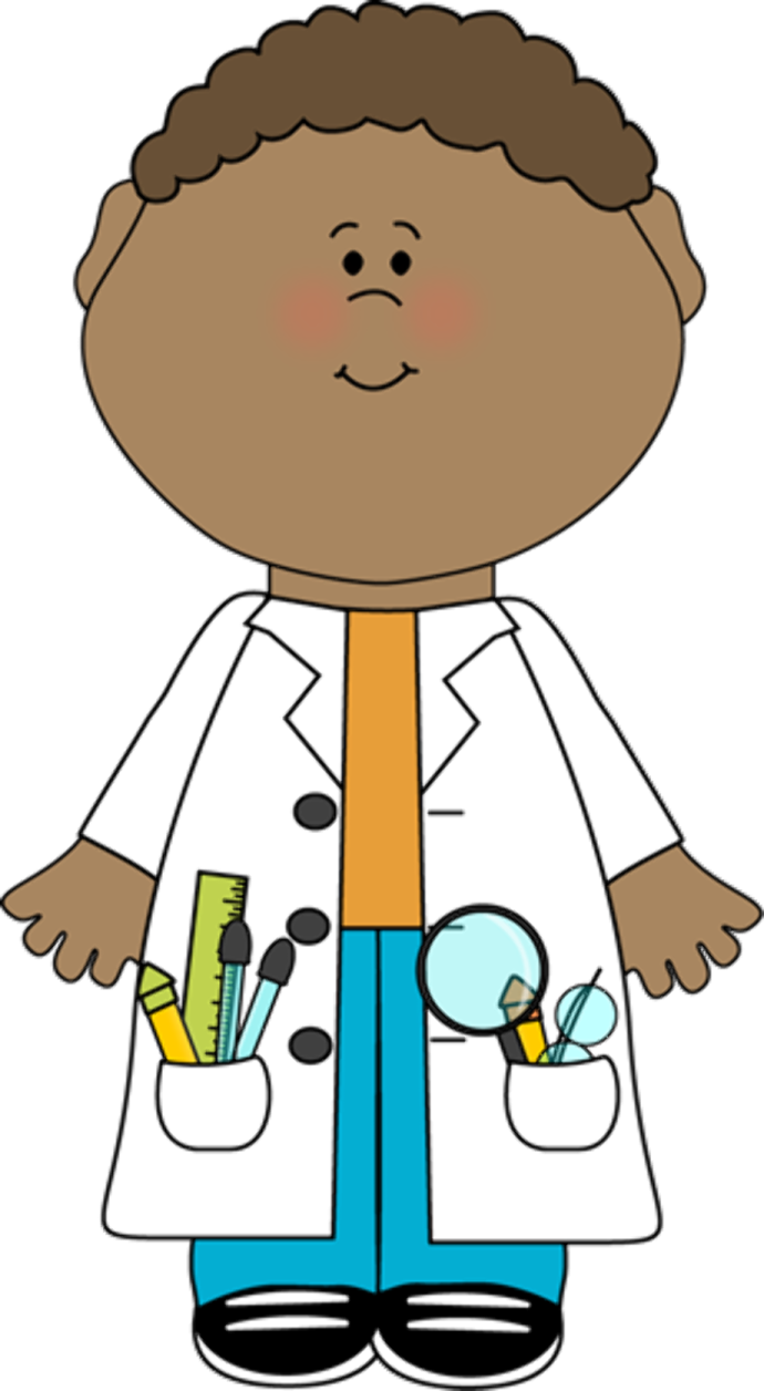 a boy wearing a lab coat and holding a microscope
