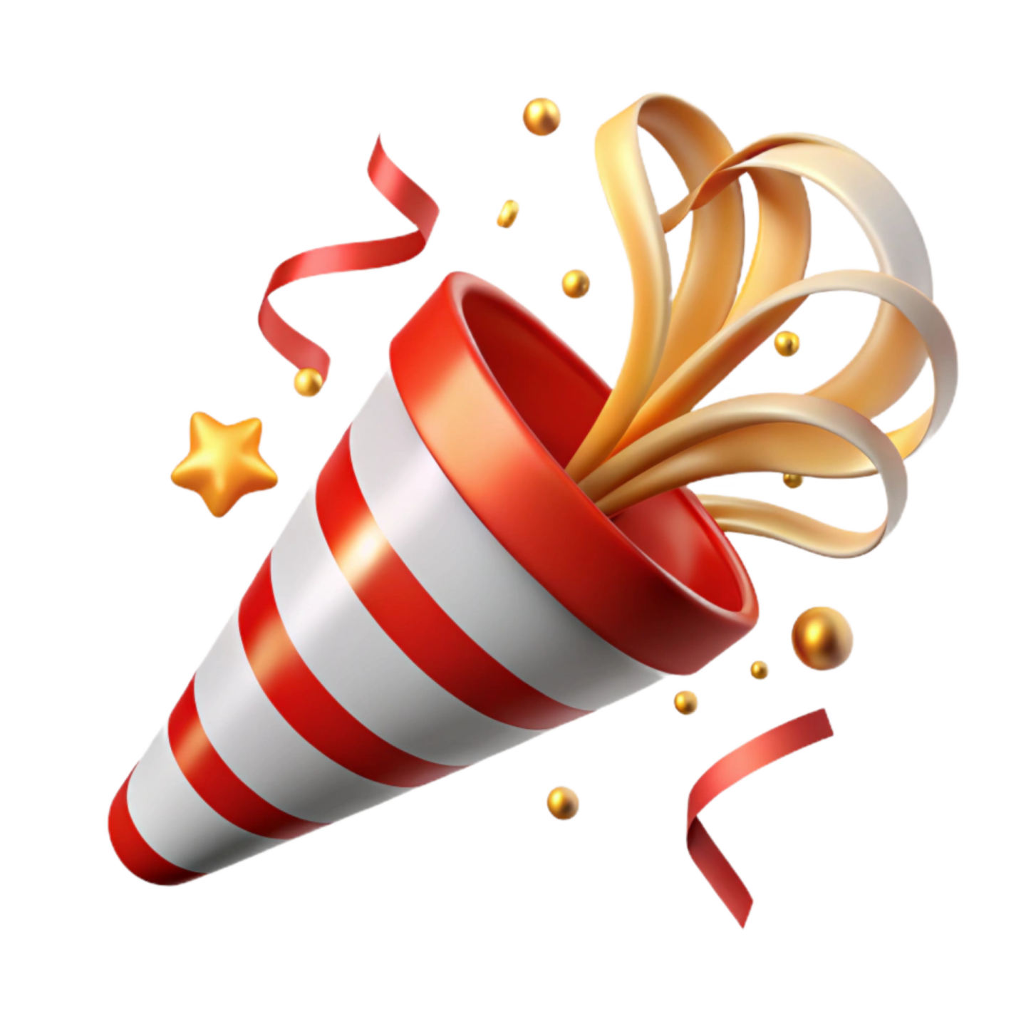 a red and white striped party hat with streamers
