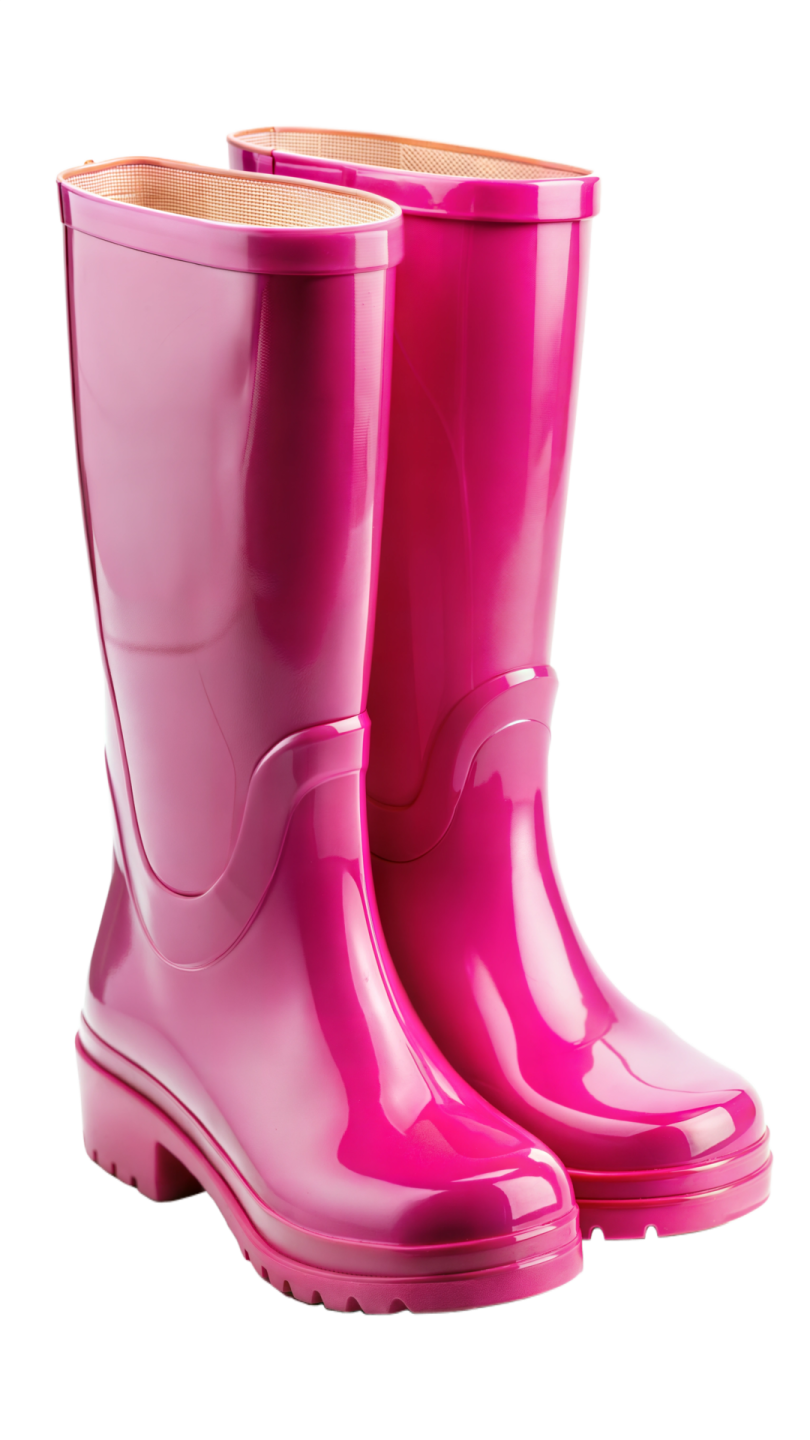 a pair of pink rain boots