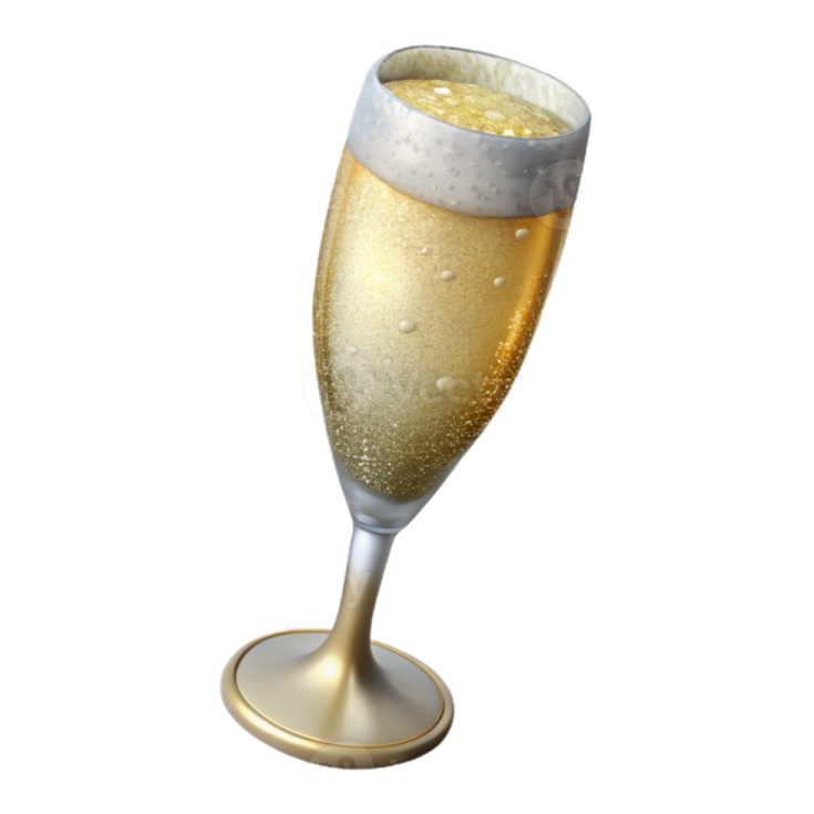 a glass of champagne on a white background