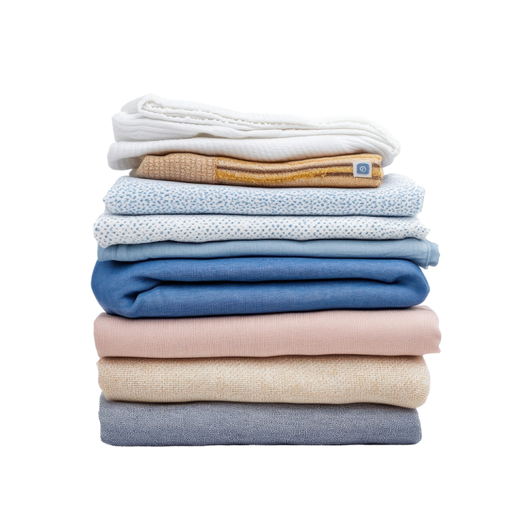 a stack of folded blankets
