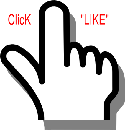 a hand with the word click like on it