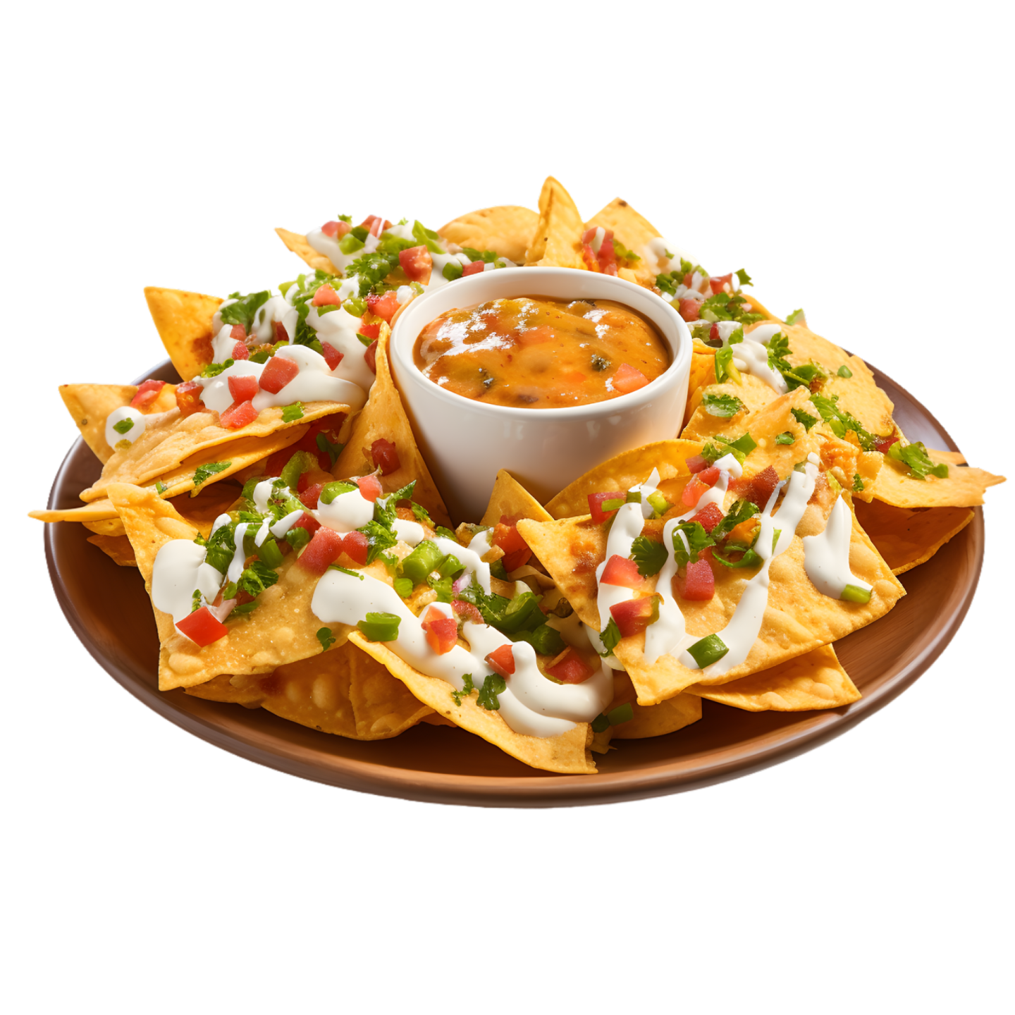 a plate of chips with dips and salsa sauce