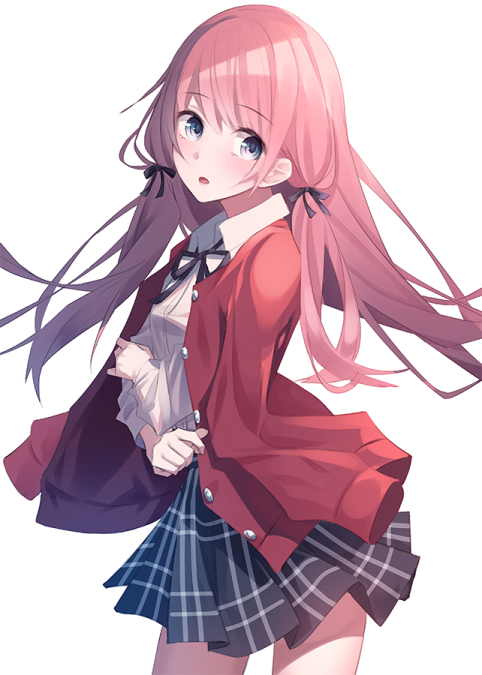 a girl in a school uniform with long pink hair
