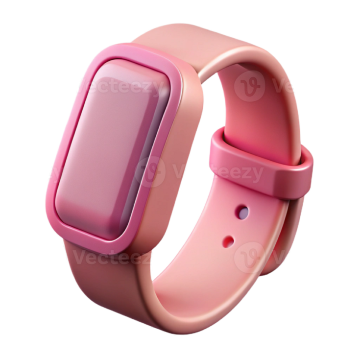 a pink smart watch on a white background