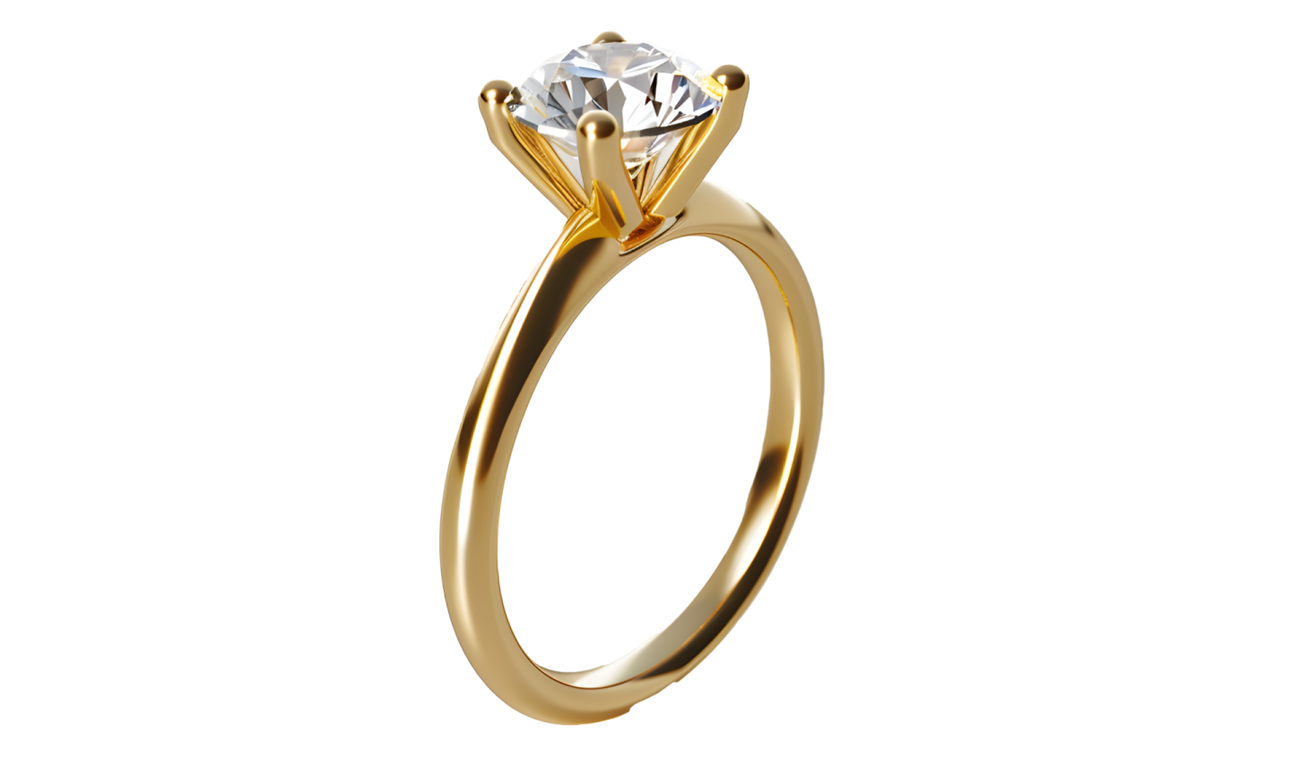 a yellow gold engagement ring with a single diamond
