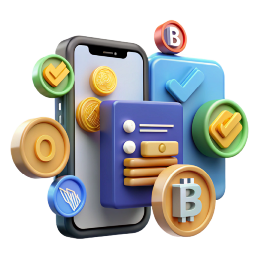 a smartphone with various apps and coins on it