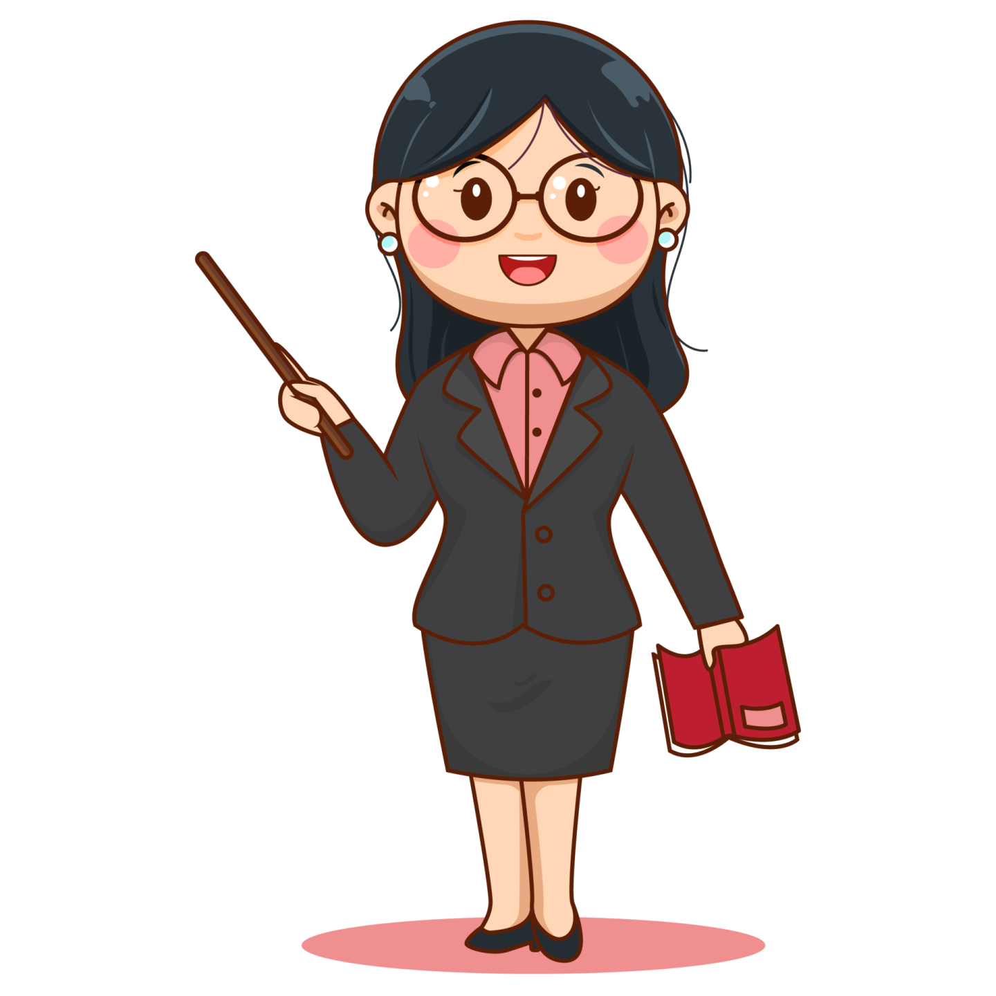 a woman in a business suit with a pointer in her hand