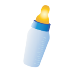 a baby bottle with a yellow cap