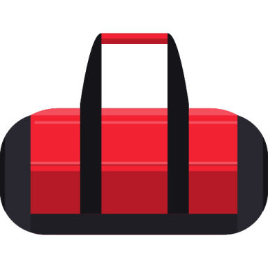 a red tool bag with black straps