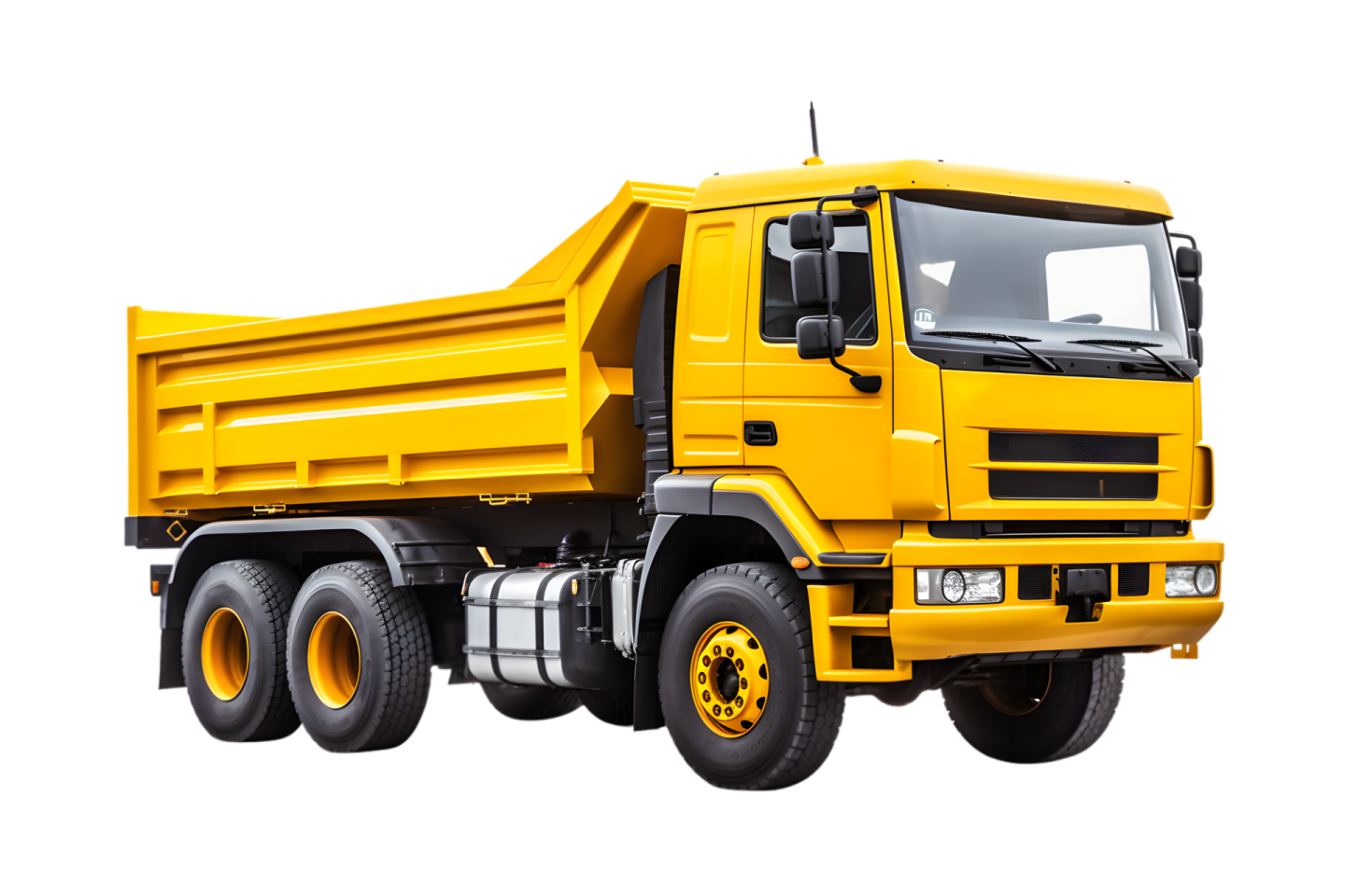 a yellow dump truck on a white background