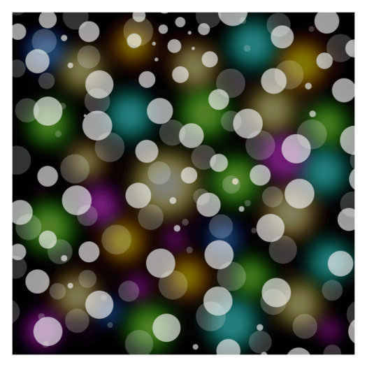 a black background with white and green circles