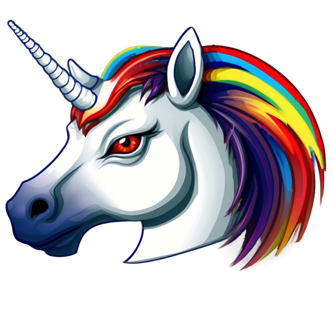 a unicorn's head with a rainbow colored mane