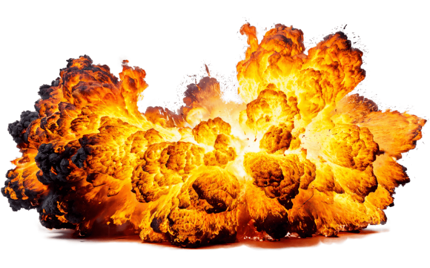 an explosion of fire on a white background
