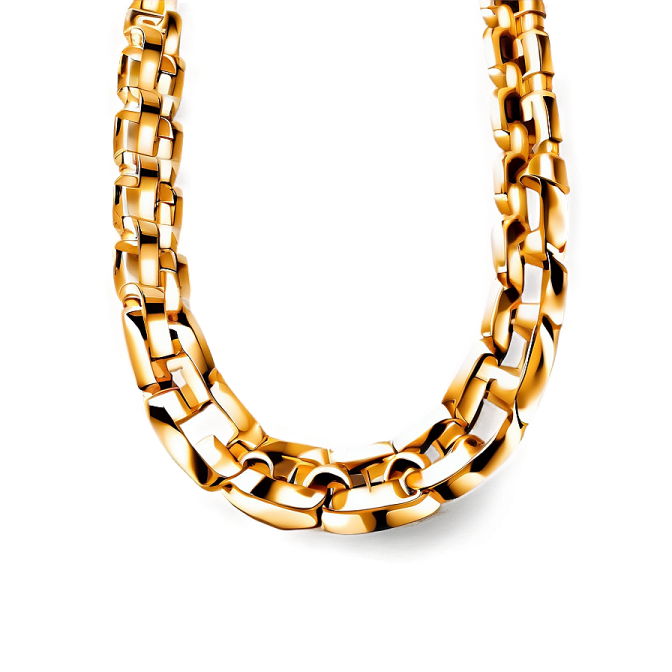 a gold necklace on a white background